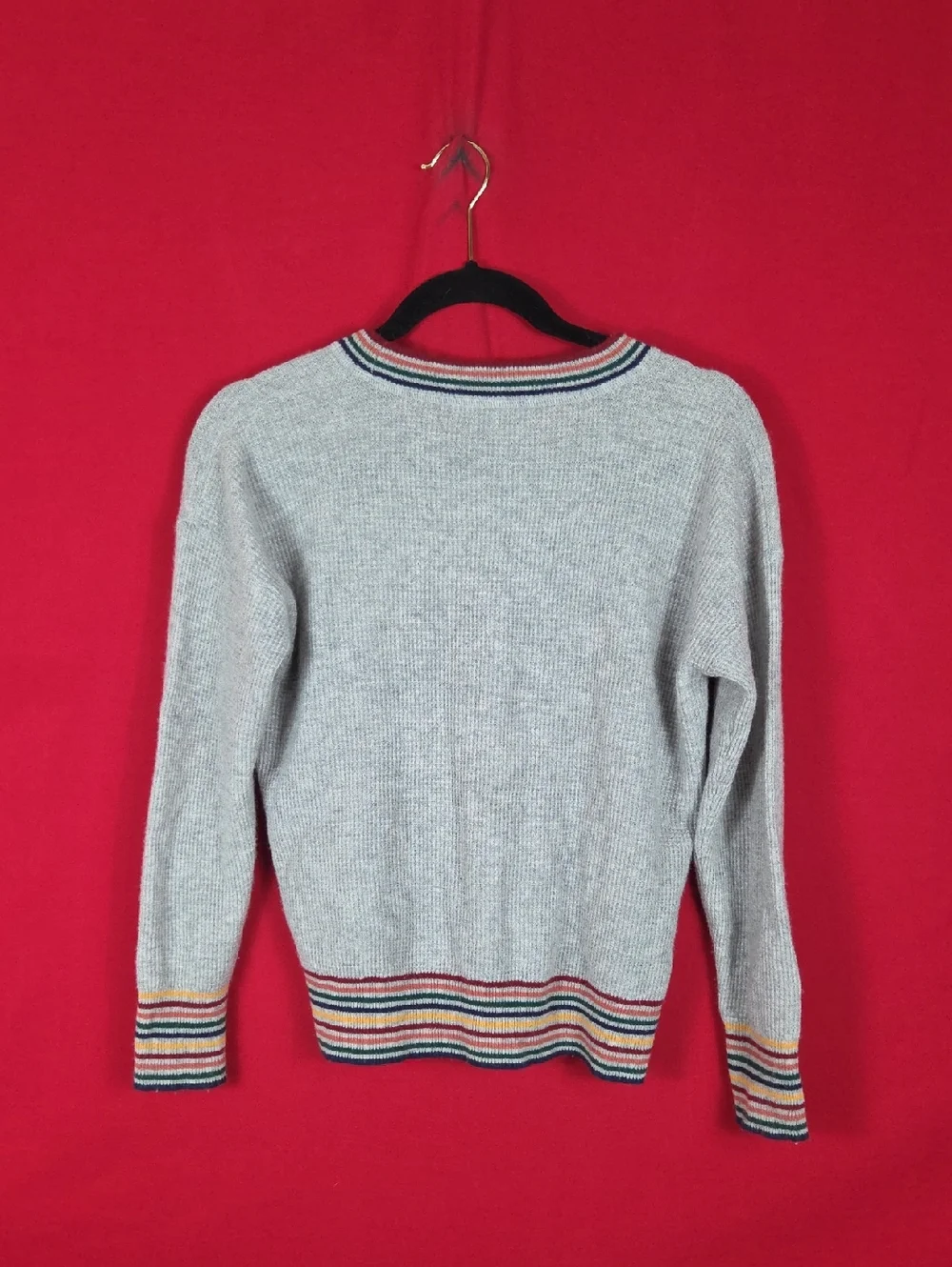 MADEWELL Rainbow-Trim Cashmere Sweatshirt Sweater Gray Womens Size XXS